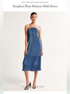 Abercrombie Strapless Giselle Pleat Release Midi Dress - Blue